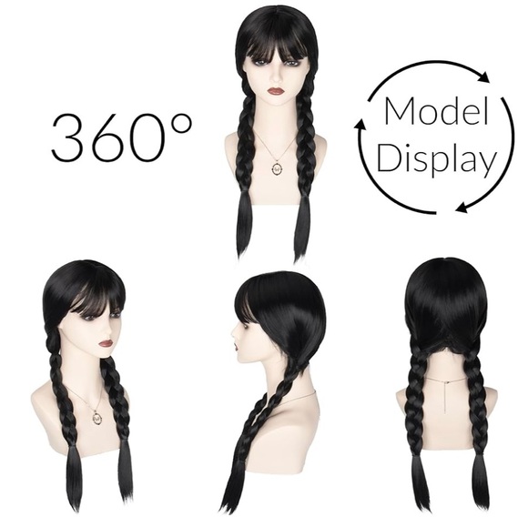 NEW! Women’s Long Black Braids - Wig - Twisted Pigtail - Cosplay - Wednesday - Picture 3 of 7